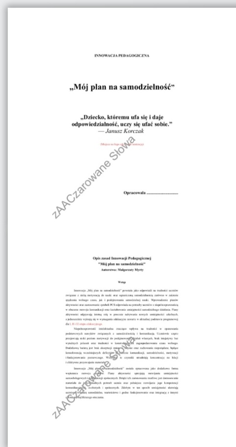 Innowacja pedagogiczna "Mój plan na samodzielność" Innowacja pedagogiczna "Mój plan na samodzielność"